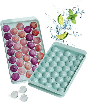 Kello 33 Grid Ice Cube Tray Round Making Sphere Ball Mold For Freezer Multicolor Plastic Ice Cube Tray(Pack of2)