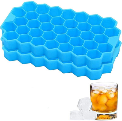 Dreamy Delights Silicon Ice Cube Mould Trays Honeycomb Design Small Cubes for Fridge Blue Silicone, Plastic Ice Cube Tray(Pack of2)