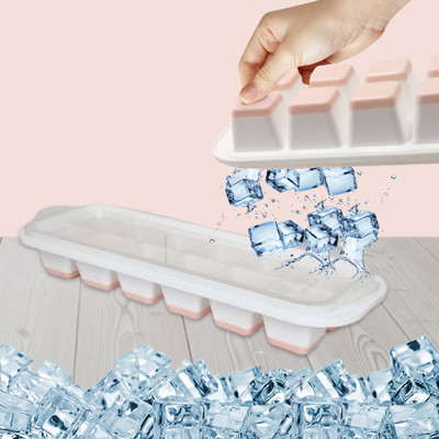 VEERY POP-UP Ice Cube Tray with 12 Flexible Silicon Bottom and Lid Pink Plastic, Silicone Ice Cube Tray(Pack of2)