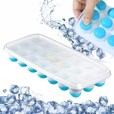 SKYLIFE Smart Buy 21 Cavaties Easy Release Pop up Ice Cube Tray With Lid Blue Silicone Ice Ball Tray(Pack of1)