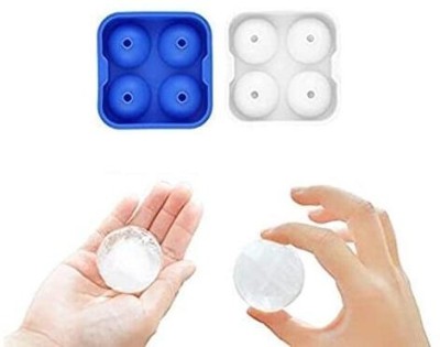 Hoaxer Freezer-Safe Ice Cube Mold Makes 4 Perfect Ice Cube Multicolor Silicone Ice Ball Tray(Pack of2)