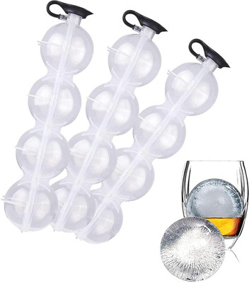 Jexix Round Ice Cube Mold 4 Hole Whiskey Ice Ball Maker-3pc Clear Plastic, Silicone Ice Ball Tray(Pack of3)
