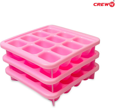 CREW4 Ice Cube Tray Pop up Ice Tray Soft Flexible Tray Ice Cube Maker , Mini Ice Maker for all type of drinks Pink Plastic Ice Cube Tray(Pack of3)