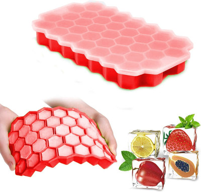 Eagean 1 Pack Silicone Ice Cube Tray Molds with Lids Red Silicone Ice Cube Tray(Pack of1)