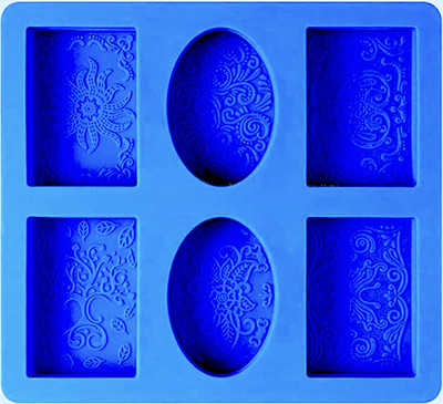 Grih Soukhya 6 Slots/Cavity Creative Design Patterned Silicone Mould Blue Silicone Ice Cube Tray(Pack of1)