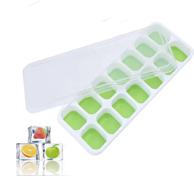 Masox Store 14 Cavity Pop Up Ice Cube Tray with Lid Easy Release Flexible Silicone Bottom K1 Green Silicone Ice Cube Tray(Pack of1)