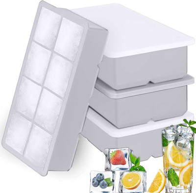 DHONI Large Square 4-Pack Easy-Release Ice Cube Trays for Freezer With Stackable Lid White Silicone Ice Cube Tray(Pack of4)