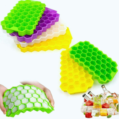 AnjaniputrA Silicone 37 Cavity Ice Cube Mould Maker Multicolor Silicone Ice Cube Tray(Pack of2)