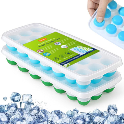 VIVAN Silicone Round Pop Up Ice Cube Mold Trays with 42 Cavities and Lid for Freezer Multicolor Silicone, Plastic Ice Cube Tray(Pack of2)
