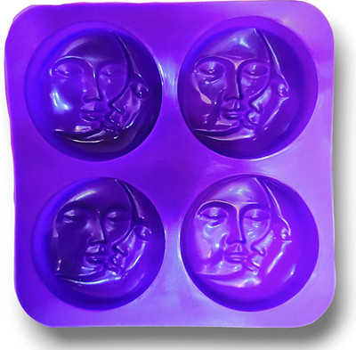 Grih Soukhya 4 Cavity/Slots Silicone Mould Sun & Crescent Moon print For Soap, Candles, Cake Purple Silicone Ice Cube Tray(Pack of1)