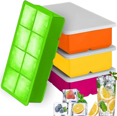 DHONI Large 2 Inch Square Shaped Ice Cube Tray For Freezer Multicolor Silicone Ice Cube Tray(Pack of4)