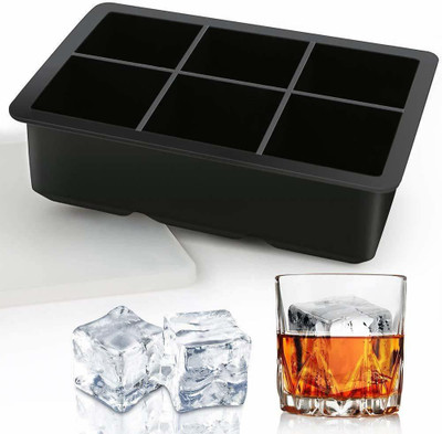 Zollyss 6 Cavity Silicone Ice Cube Square Molds (1 Pcs, Black) Black Silicone Ice Cube Tray(Pack of1)
