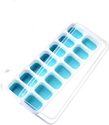 RBGIIT Ice Cube Trays For Freezer With Lid With Easy Release Flexible Silicone Bottom Blue Silicone Ice Cube Tray(Pack of1)