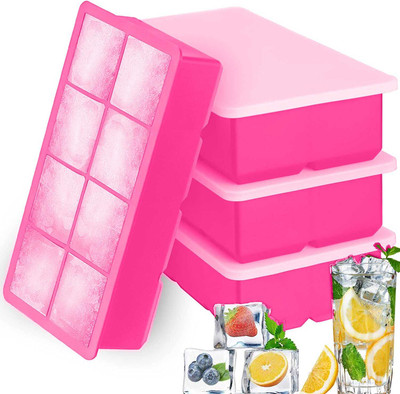 DHONI 2 Inch Big Square Silicone Ice Cube Mold for Cocktail and Many More Pink Silicone Ice Cube Tray(Pack of4)