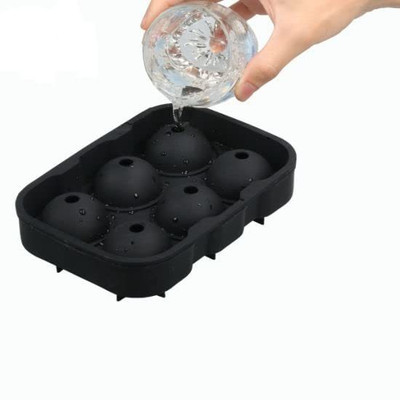 Atirap Flexible Hot Silicone Spherical 6 Round Ball Ice Cube Tray Black White Silicone Ice Ball Tray(Pack of1)