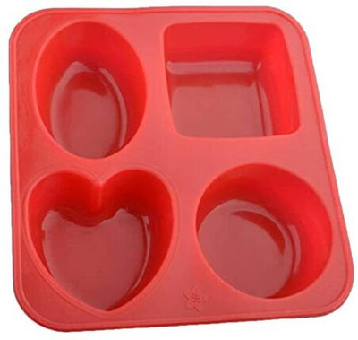 ajaya Silicone Heart, Square, Rectangle, Oval Soap Moulds with 4 Cavity Red Silicone Ice Cube Tray(Pack of1)