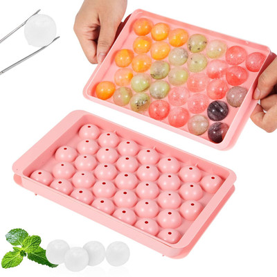 joyus Round Ice Cube Tray with Lid, Ice Ball Maker for Freezer,Tray 2 x 66 Ice Balls Pink Plastic Ice Ball Tray(Pack of2)