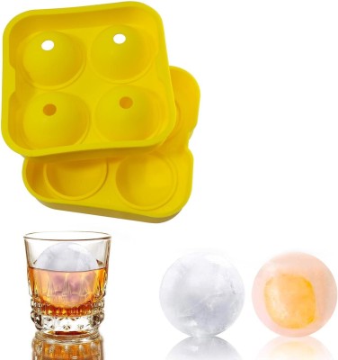 Hoaxer Easy-Release Sphere Mould Tray Round Yellow Silicone Ice Ball Tray(Pack of1)
