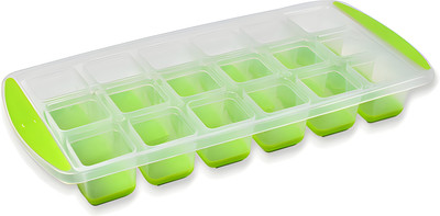 Oblivion 18 Cavity Pop Up Ice Cube Tray Easy Release Flexible Silicone Bottom Ice Tray Green Silicone, Plastic Ice Cube Tray(Pack of1)