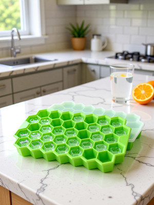 PHAGQU Tray Ice Cube Box for Home Ice Cubes Silicon Trays for Freezer Mould Safe Green Silicone Ice Cube Tray(Pack of1)
