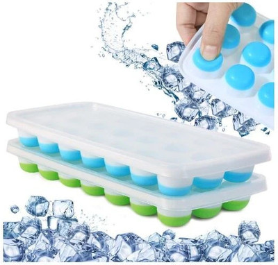 MA Enterprises 21TRAYGREENBLUE Green, Blue Silicone Ice Cube Tray(Pack of2)