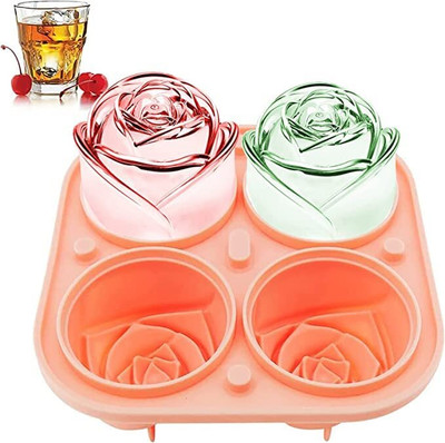 HAIYUN 3D Rose Ice Molds Large Ice Cube Trays, Make 4 Giant Cute Flower Shape Ice Multicolor Silicone Ice Cube Tray(Pack of1)