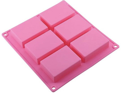 Grih Soukhya 6 Slots/Cavity Rectangle Silicone Mould for Ice Tray and Soap Pink Silicone Ice Cube Tray(Pack of1)