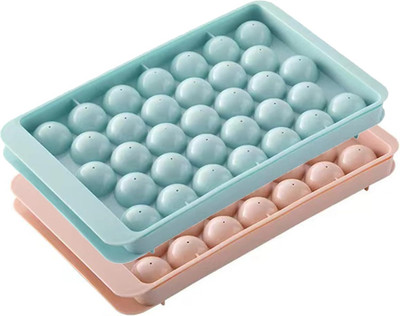 DEWPETON Plastic Ice Cube Tray Round 33 Grid Mini Circle Making Round Ball Mold Multicolor Plastic Ice Cube Tray(Pack of2)