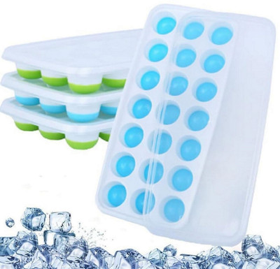 RBGIIT Ice Cube for Freezer with Lid 21 Cavaties with Pop Up Easy Release Blue, Green Silicone Ice Ball Tray(Pack of4)