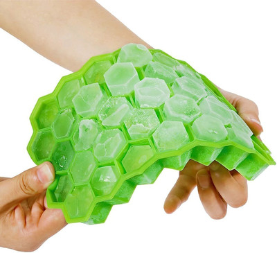 busaji enterprise 37 Cavities Ice Tray for Freezer Silicon ice Cube Tray, Fridge Ice Tray with Lid Green Silicone Ice Cube Tray(Pack of1)