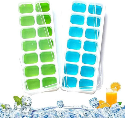 PRANT 14 Cavity Pop Up Ice Cube Trays for Freezer with Easy Flexible Silicone Bottom Multicolor Silicone Ice Cube Tray(Pack of2)