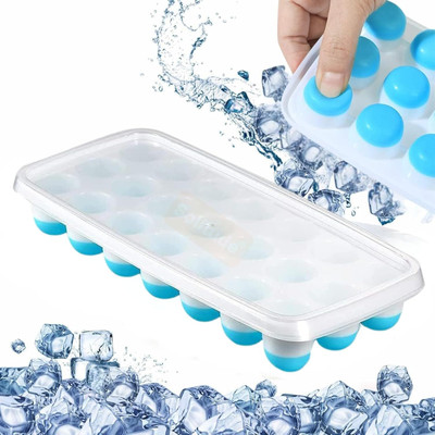 Skymax Smart Buy 21 Cavaties Easy Release Pop up Ice Cube Tray With Lid White, Blue Silicone Ice Ball Tray(Pack of1)