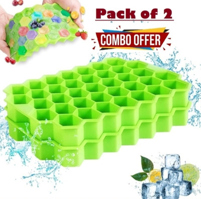 Homzview 2Pcs Soft Flexible Silicone Honeycomb Shape ice cube maker tray Molds 37 Grids Green Silicone Ice Cube Tray(Pack of2)