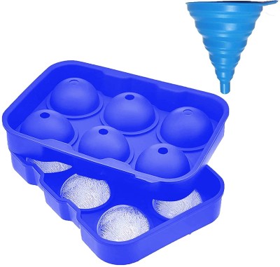 Zonkar Imported 6 Cavity Flexible Spherical Round Ball Maker Mold with Lid with Plastic Blue Silicone Ice Ball Tray(Pack of1)