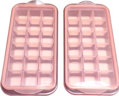 Gift Collection Pop Up Ice Cube Tray With Flexible Silicon Bottom And Lid,36 Cube Tray Pink Plastic, Silicone Ice Cube Tray(Pack of2)
