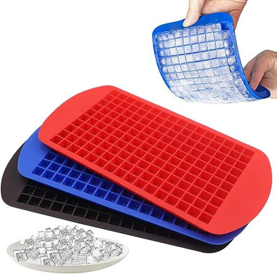 CARTIVA 160 grid mini silicone ice cube making tray (Multi colour- Multicolor Silicone Ice Cube Tray(Pack of3)
