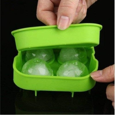 Hoaxer Reusable 4 Holes Sphere Mould Green Silicone Ice Ball Tray(Pack of1)
