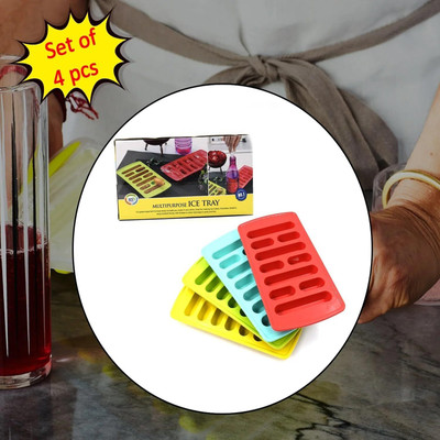 Maruti Enterprise Plastic Ice Cube Tray Set (4 Pc) Multicolor Plastic Ice Cube Tray(Pack of4)