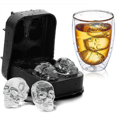 faire la cuisine 3D Skull Shape Silicone Reuable Odorless Ice Cube Tray With Lid Black Silicone Ice Ball Tray(Pack of1)