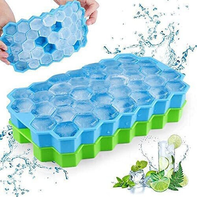 PRIMIZA Ice Cube Trays, Silicone Ice Cube Trays with Lids, 2 Pack Flexible Ice Trays Multicolor Plastic Ice Ball Tray(Pack of2)