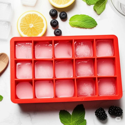 FOTRON ENTERPRISE ChillFlex – Premium Silicone Ice Tray for Easy Release Cubes Red Silicone Ice Cube Tray(Pack of2)