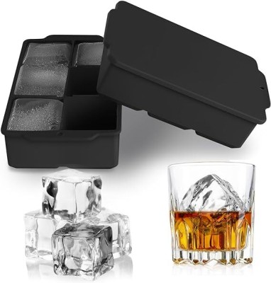 DHONI Easy-Release Jumbo Ice Moulds with Removeable Tight Fitting Lids Black Silicone Ice Cube Tray(Pack of2)