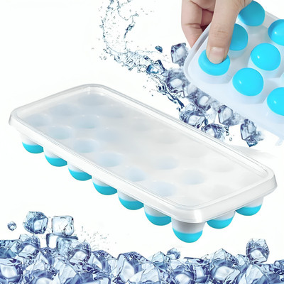 BUC Silicone 21 Round Pop Up Ice Cube Tray Freezer | Easy Release Flexible Silicon Blue Silicone Ice Cube Tray(Pack of1)