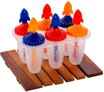 FLYUP Ice Pop Mold Set – 6-Cavity DIY Popsicle Maker with Fun Rocket-Shaped Handles Multicolor Plastic Ice Cube Tray(Pack of1)