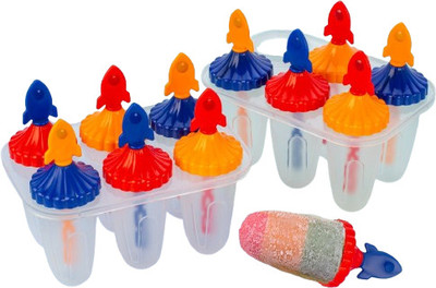 FLYUP Ice Pop Mold Set – 12-Cavity DIY Popsicle Maker with Fun Rocket-Shaped Handles Multicolor Plastic Ice Cube Tray(Pack of2)
