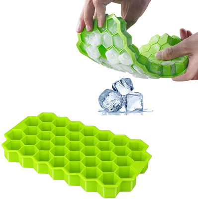 FIMTOWN Silicone Honeycomb 37 Cavity Ice Cube Mould Flexible Tray, Chocolate Cake Maker Green Silicone Ice Cube Tray(Pack of1)