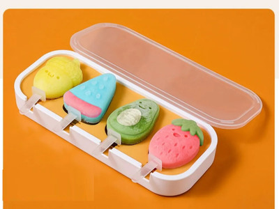 COSKIRA Ice Cream Mold 4pcs with Lid Animals Shape Jelly Homemade Cute Cartoon Ice Cream Multicolor Silicone, Plastic Ice Cube Tray(Pack of1)