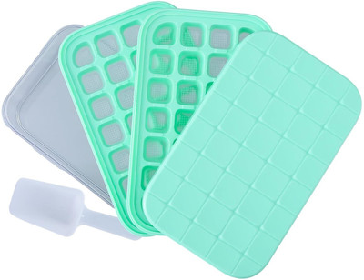 KUBER INDUSTRIES 2 Layer Ice Cube Trays with Storage Box & Ice Scoop | 56 Compartments |Aqua Green Silicone Ice Cube Tray(Pack of1)