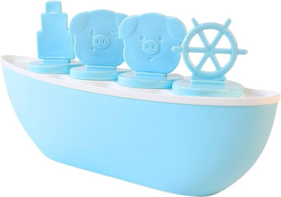 Lipzie Creative Boat-Shaped Ice Cream Mould with Cute Piggy Design | Popsicle Maker Blue Plastic Ice Cube Tray(Pack of1)