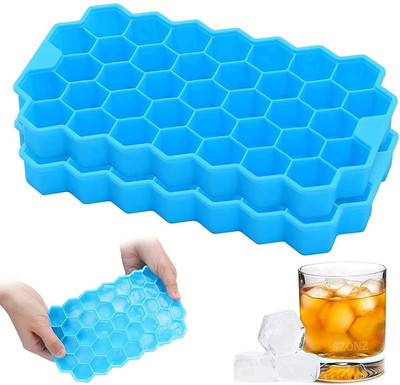 Dreamy Delights 2pcs Ice Cube Tray for Freezer Flexible Silicone Honeycomb Design Blue Silicone, Plastic Ice Cube Tray(Pack of2)